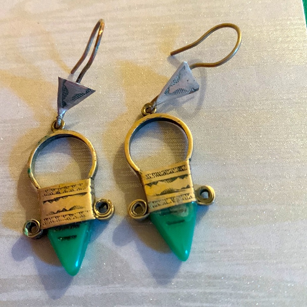 Rare Vintage African tribal earrings created in Timbuktu, Mali triangle stones